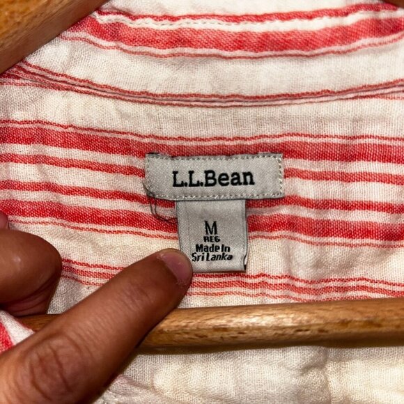 L.L.Bean Womens Medium Red & White Striped Long Sleeve Button-Up Shirt - Picture 4 of 8